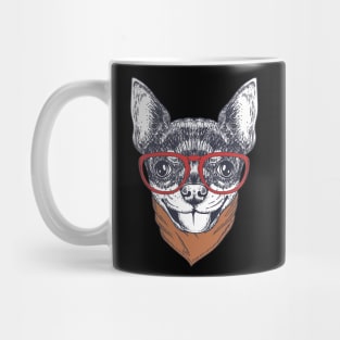 chihuahua dog hand drawn wearing a red glasses and bandana Mug